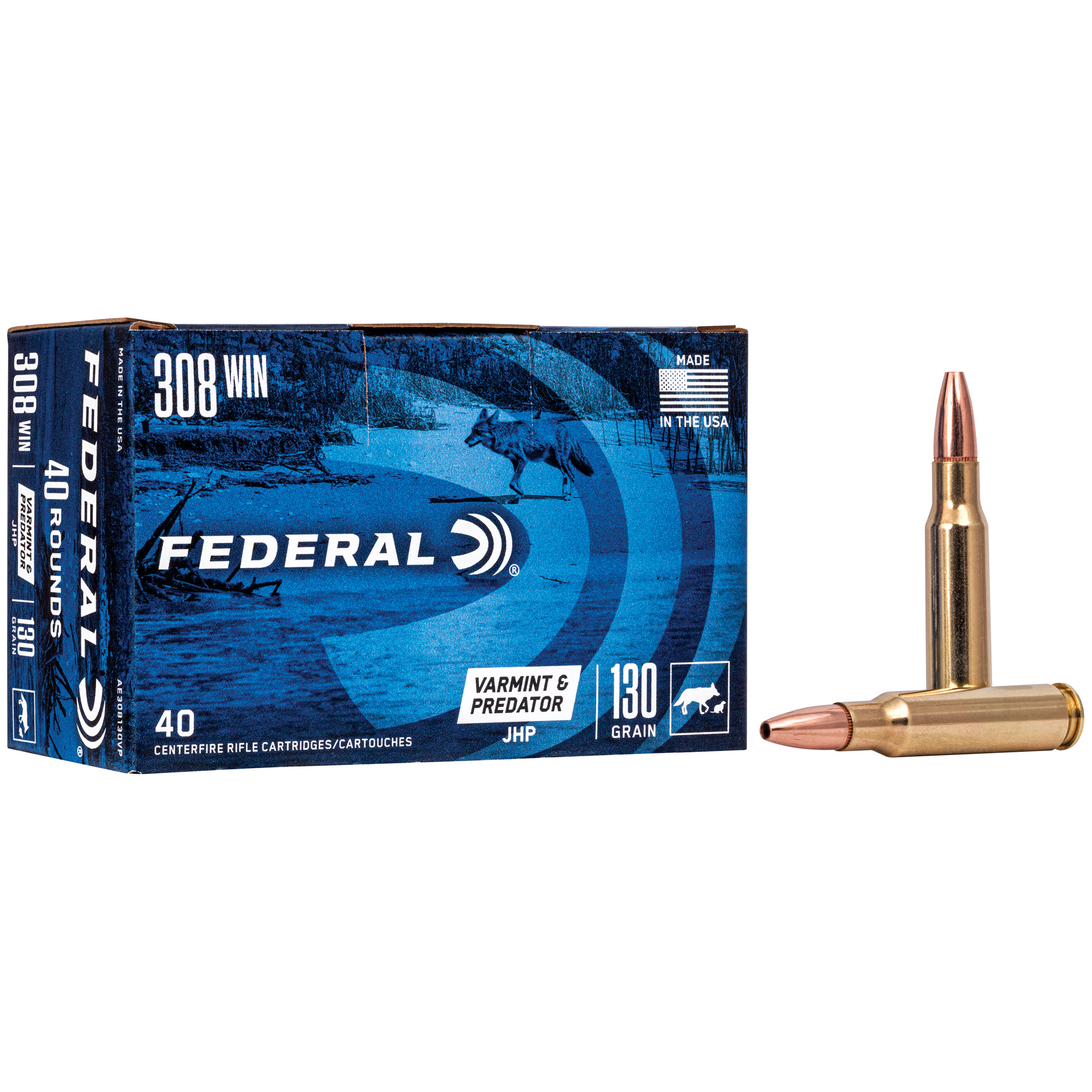 Federal American Eagle Varmint & Predator .308 Win / 7.62x51mm 130 Gr JHP eral American Eagle Varmint & Predator .308 Win / 7.62x51mm 130 Gr JHP Ammo