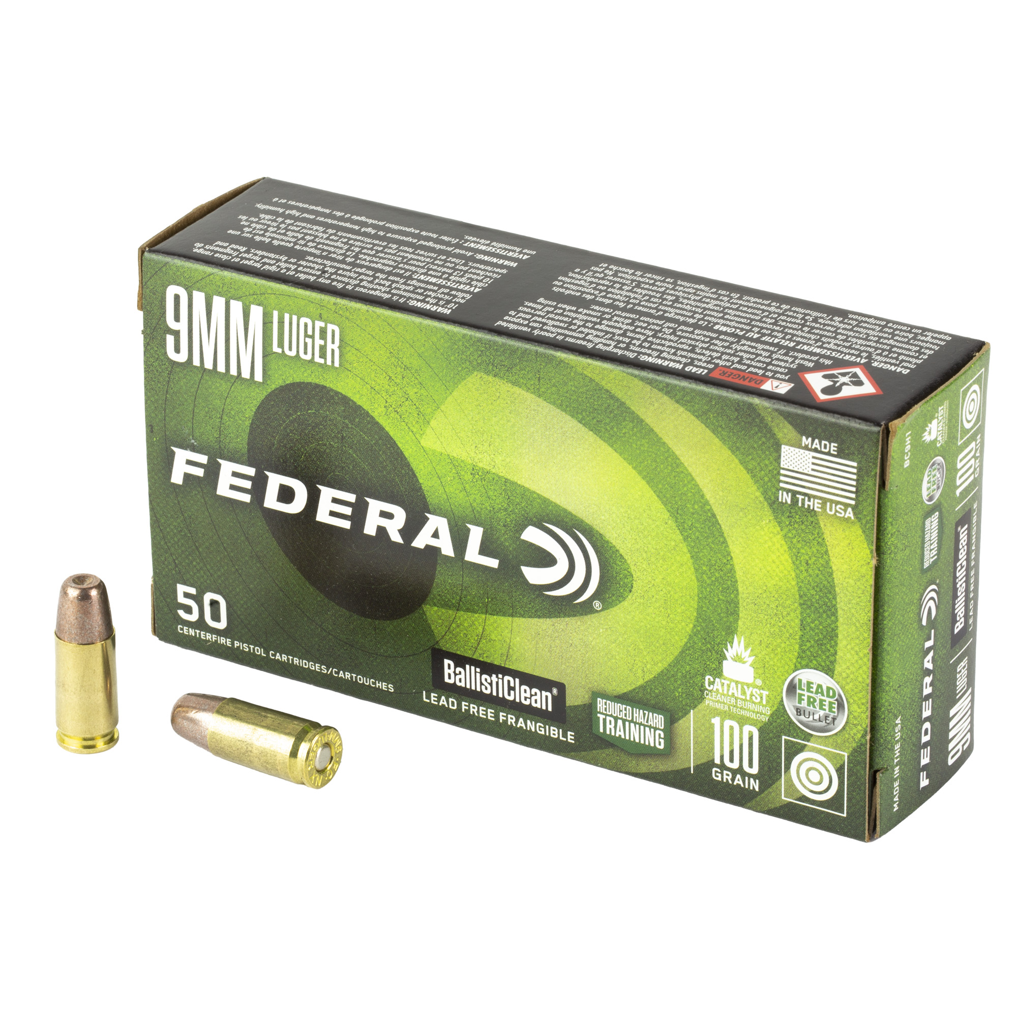 eral American Eagle Indoor Range Training 9MM 100 Grain Lead Free Ball 50 Round Box BC9H1 Ammo