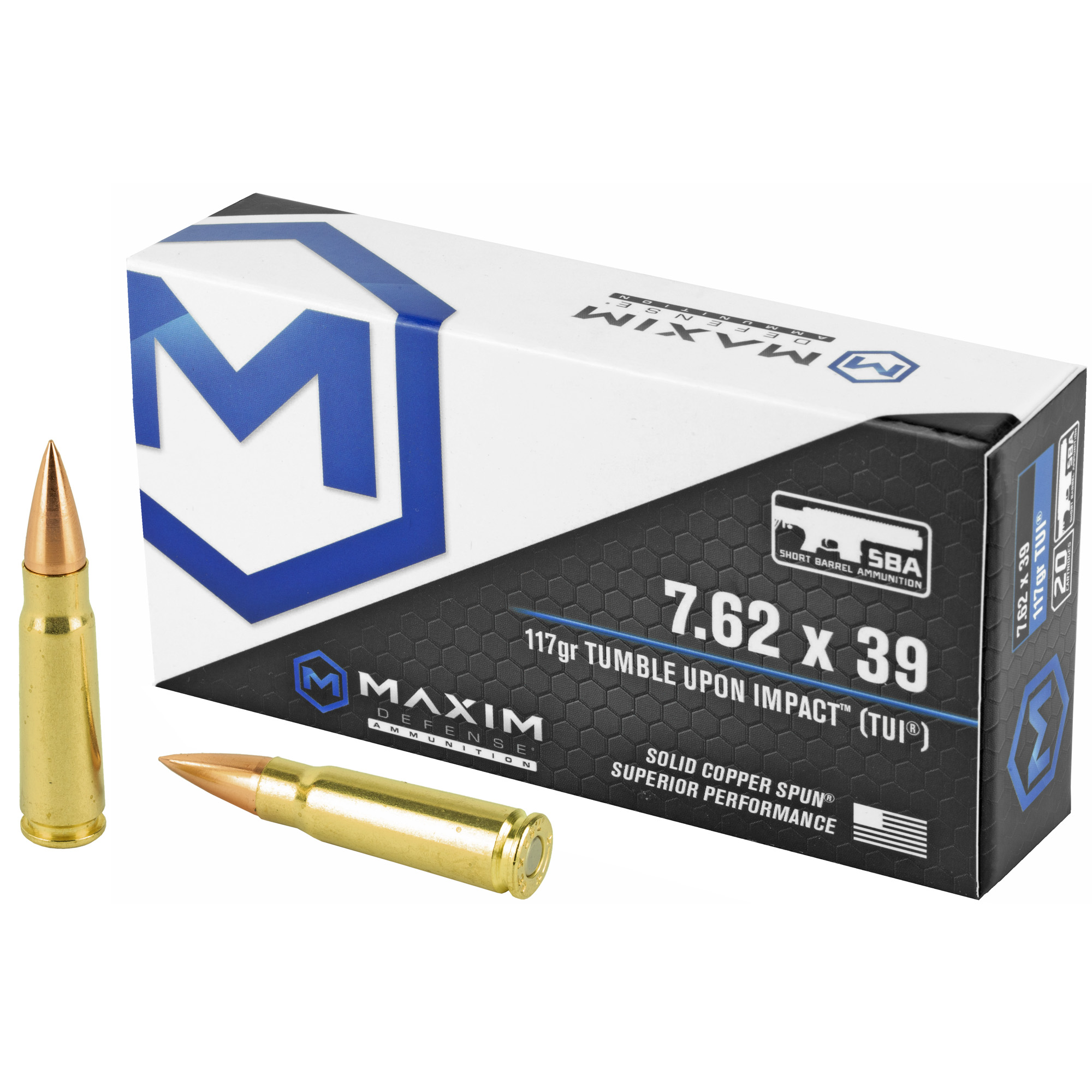 im Defense Industries SBA Short Barrel Ammunition 7.62X39 117 Grain Solid Copper Bullet TUI (Tumble Upon Impact) Design 20 Round Box MXM-49003 Ammo