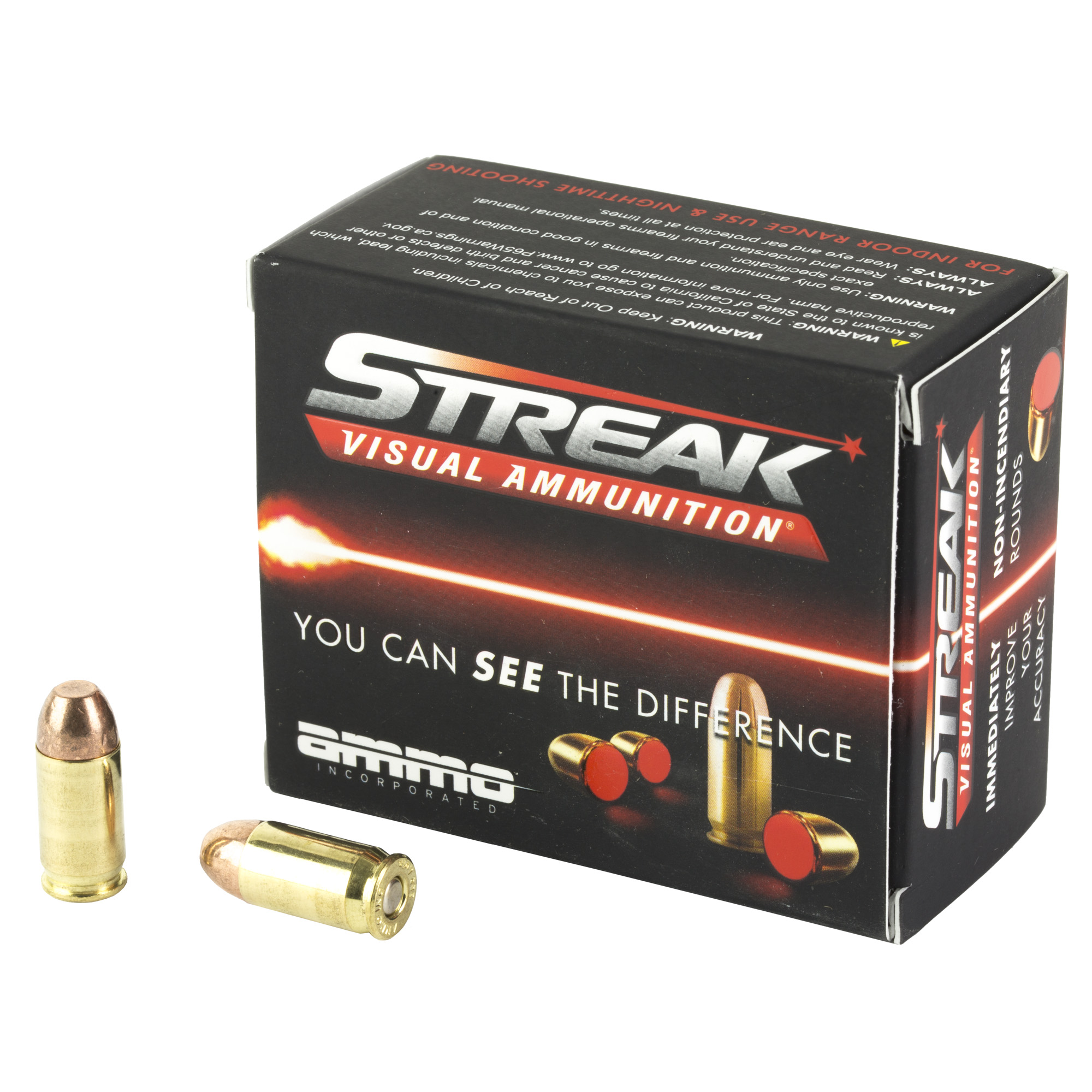 STREAK Ammunition Visual Ammunition 380 ACP 100 Grain Total Metal Coating Non-Incendiary Tracer 20 Round Box 380100TMC-STRK-RED EAK Ammunition Visual Ammunition 380 ACP 100 Grain Total Metal Coating Non-Incendiary Tracer 20 Round Box 380100TMC-STRK-RED Ammo