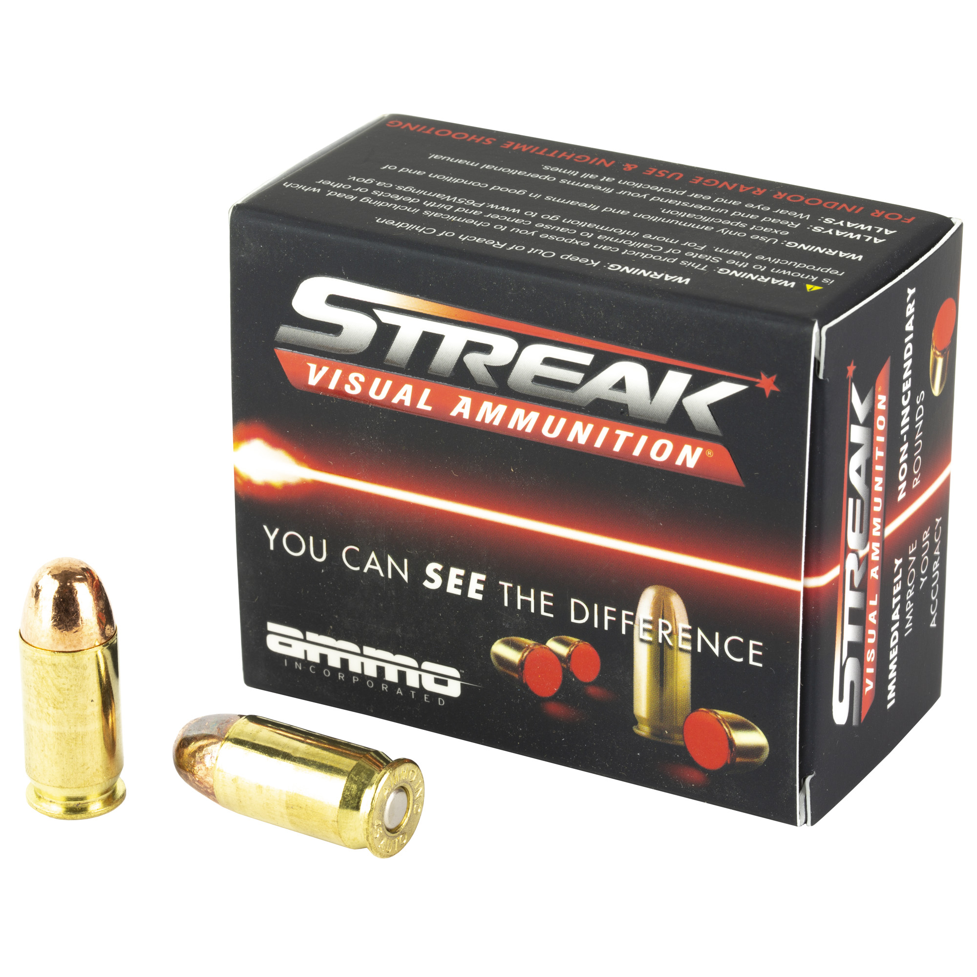 STREAK Ammunition Visual Ammunition 45 ACP 230 Grain Total Metal Coating Non-Incendiary Tracer 20 Round Box 45230TMC-STRK-RED EAK Ammunition Visual Ammunition 45 ACP 230 Grain Total Metal Coating Non-Incendiary Tracer 20 Round Box 45230TMC-STRK-RED Ammo