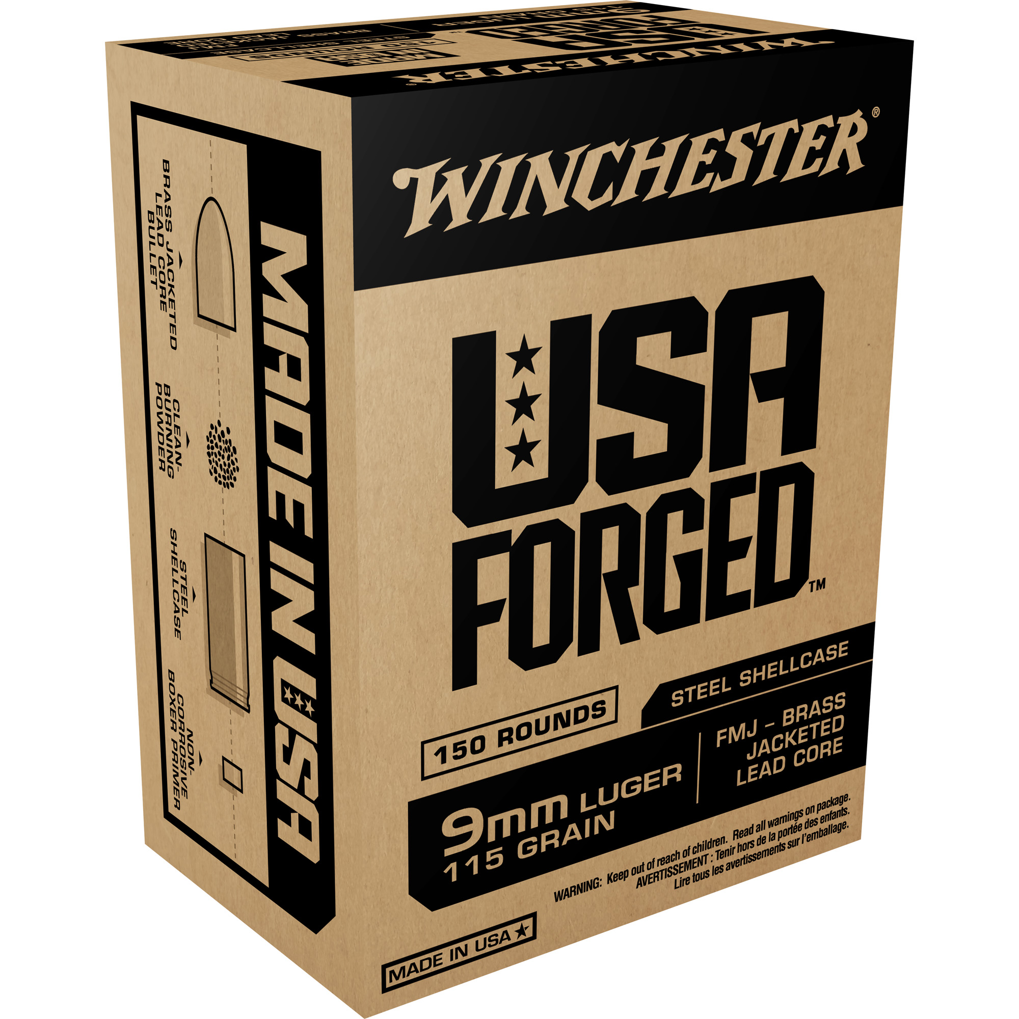 Winchester Ammunition USA Forged 9MM 115 Grain Full Metal Jacket 1000 Round Case WIN9SK 1190 FPS