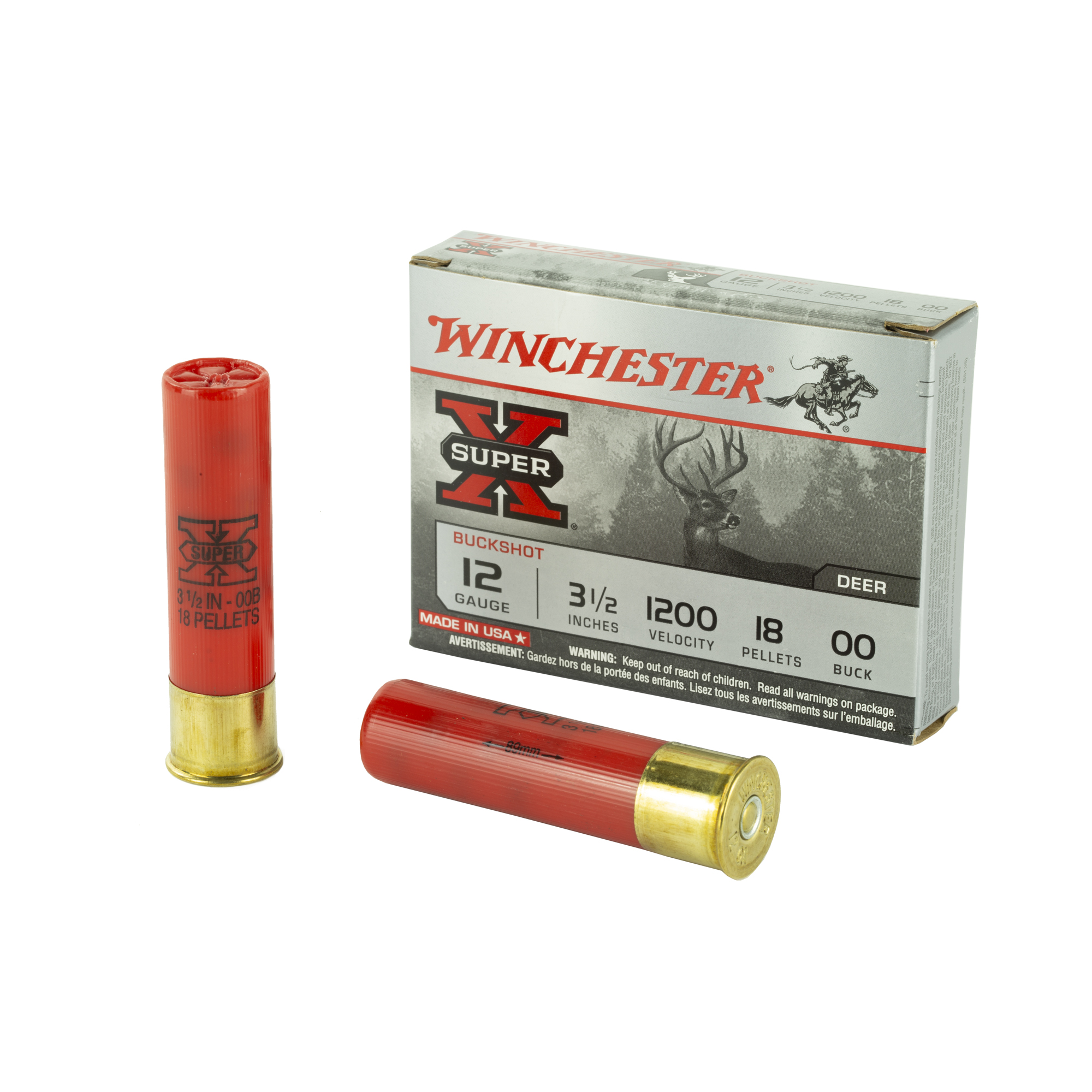 Winchester Ammunition Super-X 12 Gauge 3.5 00 Buck Buckshot 18 Pellets5 Round Box XB12L00 chester Ammunition Super-X 12 Gauge 3.5 00 Buck Buckshot 18 Pellets5 Round Box XB12L00 Ammo