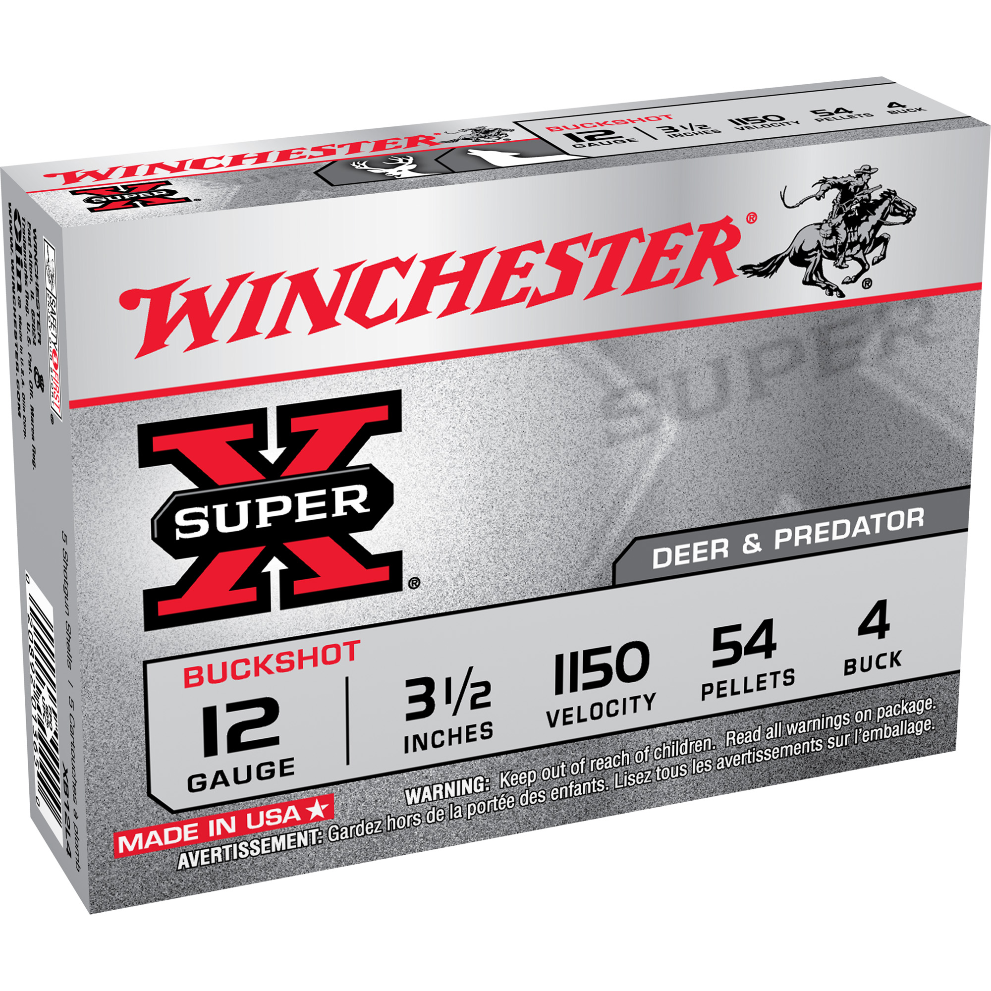 Winchester XB12L4 Super X Buckshot 12 Gauge 3-1/2 #4 Buck 1150 Fps chester XB12L4 Super X Buckshot 12 Gauge 3-1/2 #4 Buck 1150 Fps Ammo